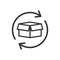 Box package return icon in flat style. Delivery box with arrow i