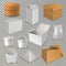 Box package vector cardboard packaging stack of carton packed boxes for delivery and pile of open and close paper