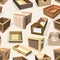 Box package vector wooden empty drawers and packed boxes or packaging crates with wood crated containers for delivery or