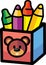 Box of pencils with a bear`s head