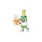 With box Super Funny champagne green bottle cartoon character style