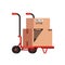 Box transportation, carton production, metal cart used to ease work on factory, lots of containers. Vector illustration