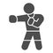 Boxer in boxing gloves solid icon, self defense concept, sportsman sign on white background, man is training blow icon