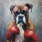 A boxer dog wearing boxing gloves exudes strength, playfulness, and charm