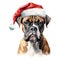 Boxer Dog Wearing a Santa Hat