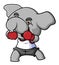 The boxer elephant is boxing and wearing gloves