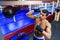 Boxer exercising with the speed bag