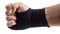 Boxer fist with wrist wraps on a white background