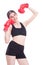 Boxer - Full length fitness woman boxing wearing boxing red gloves