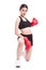 Boxer - Full length fitness woman boxing wearing boxing red gloves