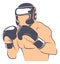 Boxer icon. Man in boxing gloves and helmet. Fighter sign