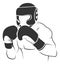 Boxer icon. Man in boxing glowes and helmet. Fighter symbol