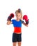 Boxer kid blond girl with funny boxing gloves