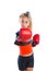 Boxer kid blond girl with funny boxing gloves