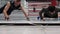Boxer man training push ups exercises and clapping hands in gym. Fighters doing push up exercise while split training o