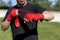 Boxer preparing for training with forearm bandage outside