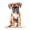 Boxer puppy. Stylized watercolour digital illustration of a cute dog with big eyes. AI