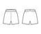 Boxer shorts underwear technical fashion illustration with loose silhouette, elastic band trunks Underpants lingerie