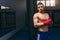 Boxer with strong naked torso, busy with boxing to increase the fortitude