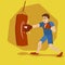 Boxer training with punching bag cartoon vector