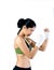Boxer Woman With White Handwrap doing shadow boxin