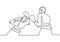 Boxers fighting one line drawing. Continuous single hand drawn boxing game on the ring. Two fighters athlete sport theme