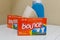 Boxes of Bounce dryer sheets with detergent