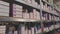 Boxes in a factory warehouse. Many boxes on the shelves of the warehouse. Large modern warehouse