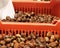 boxes full of ripe chestnuts for sale in the wholesale fruit mar