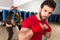 Boxing aerobox man portrait in fitness gym