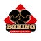 Boxing championship promotional emblem with crossed sport gloves