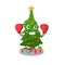 Boxing christmas tree cartoon shape a character