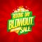 Boxing day blowout sale, mega discounts, vector banner template with green ridbbon and golden lettering