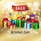 Boxing Day Sale gift boxes gold bokeh lights wallpaper