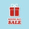 Boxing day sale. Vector card with gift box sticker