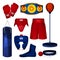Boxing equipment, game tool collection, vector set