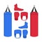 Boxing equipment set of icons isolated. Sport collections of boxer shoes, punching bag, gloves in red and blue.