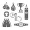 Boxing equipment vector monochrome design elements