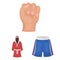 Boxing extreme sports cartoon icons in set collection for design. Boxer and attributes vector symbol stock web