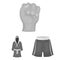 Boxing extreme sports monochrome icons in set collection for design. Boxer and attributes vector symbol stock web