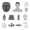 Boxing extreme sports monochrome icons in set collection for design. Boxer and attributes vector symbol stock web