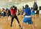 Boxing fighters during training session