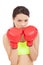 Boxing fitness woman concentrating and protecting pose