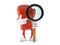 Boxing glove character with magnifying glass