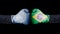 Boxing gloves with European Union and Brazil flag. European Union versus Brazil concept.