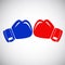 Boxing gloves fight icon, red vs blue. Battle emblem cartoon vector illustration