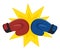 Boxing gloves fight icon, red vs blue. Battle emblem cartoon vector illustration. Boxing gloves Red and Blue hitting together. Box