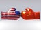 Boxing gloves with Usa and China flag