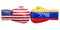 Boxing gloves with USA and Venezuela flags. Governments conflict