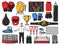 Boxing icons of kickboxing or MMA fight equipment